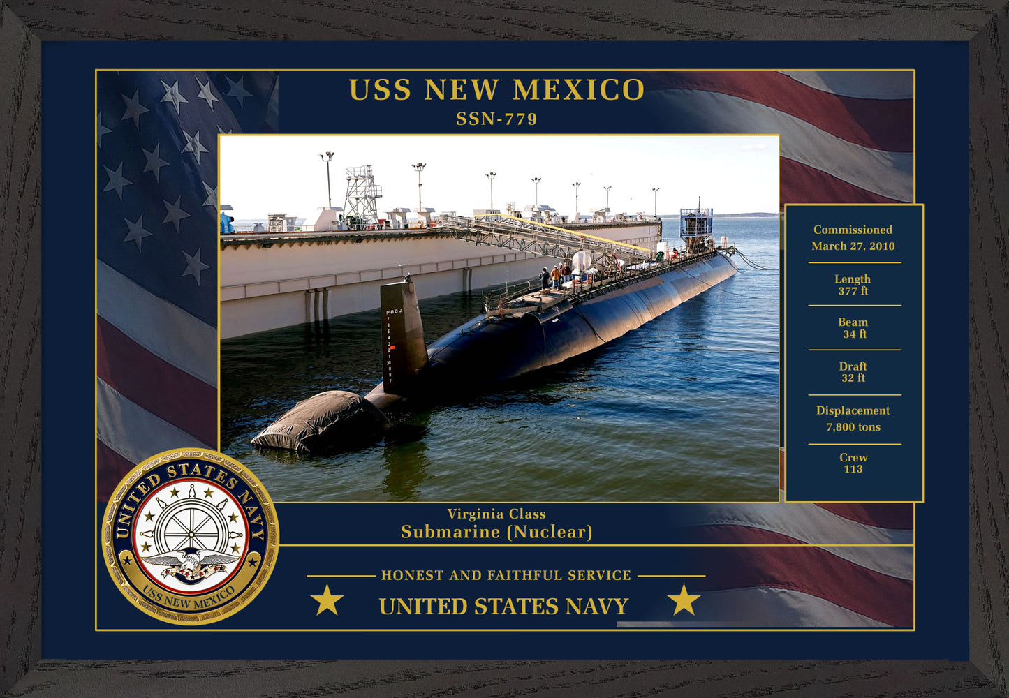 USS New Mexico SSN-779 Framed Patriotic Photo