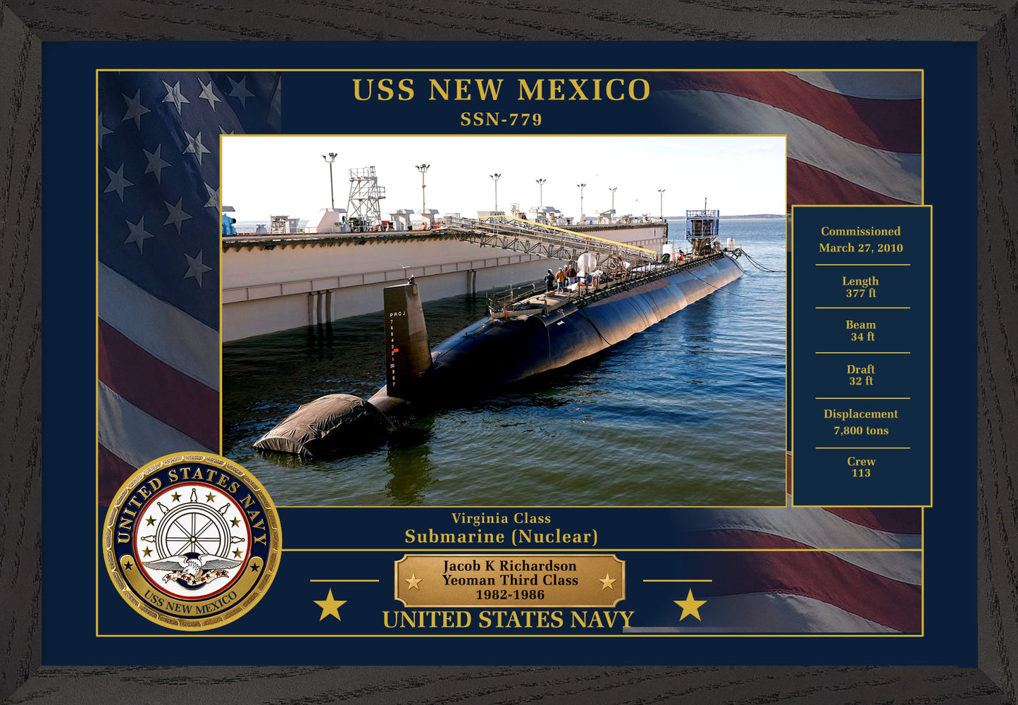 USS New Mexico SSN-779 Framed Patriotic Photo