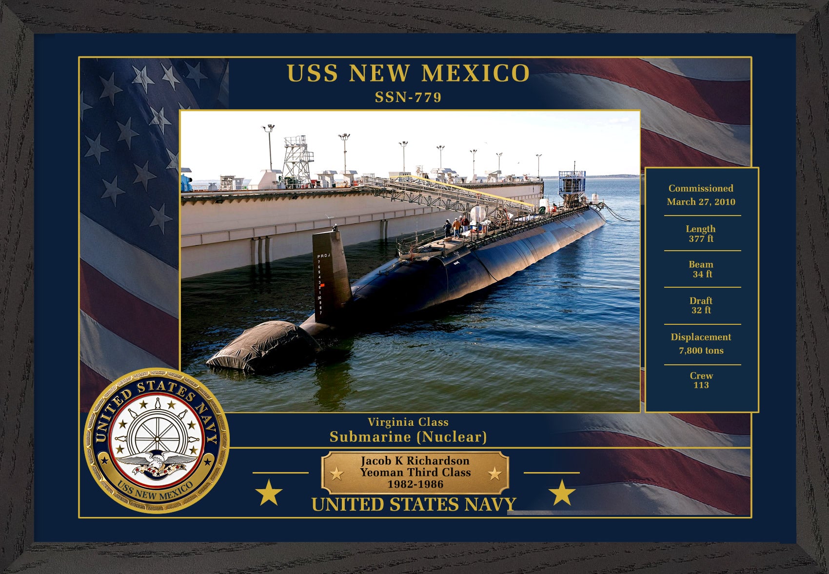USS New Mexico SSN-779 Framed Patriotic Photo