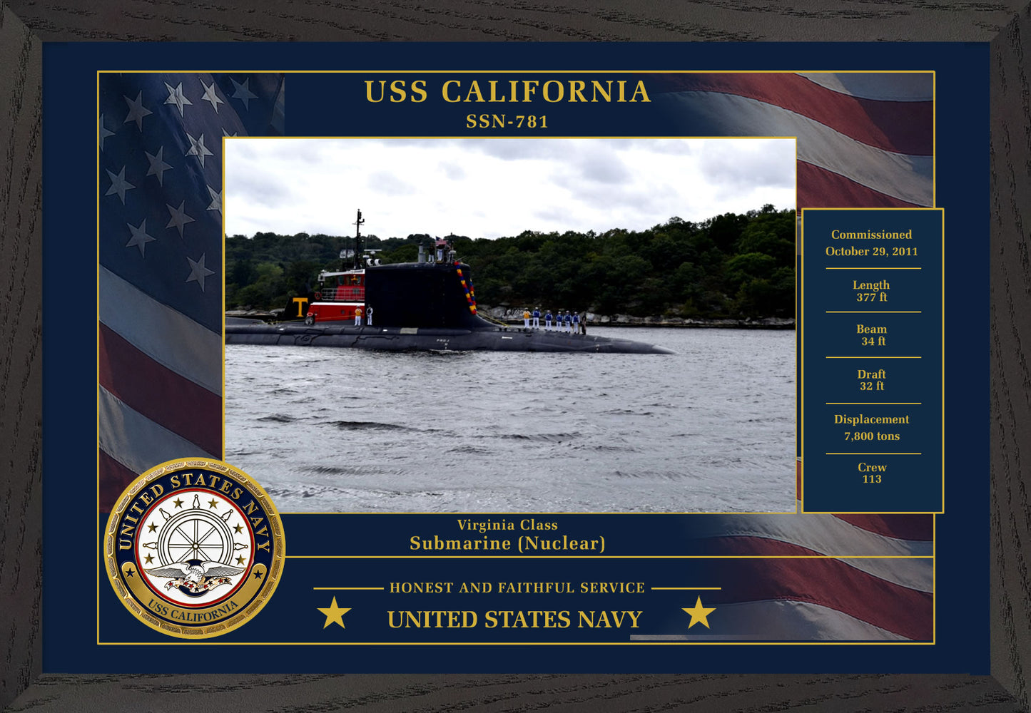 USS California SSN-781 Framed Patriotic Photo