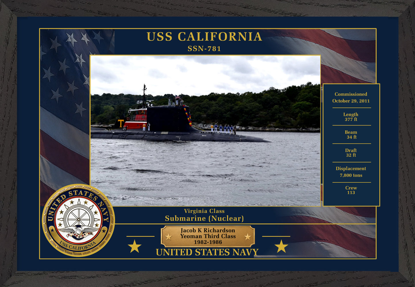 USS California SSN-781 Framed Patriotic Photo