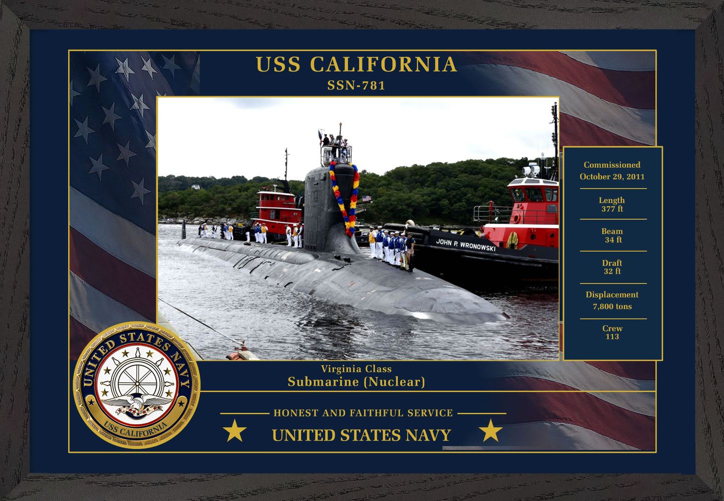 USS California SSN-781 Framed Patriotic Photo