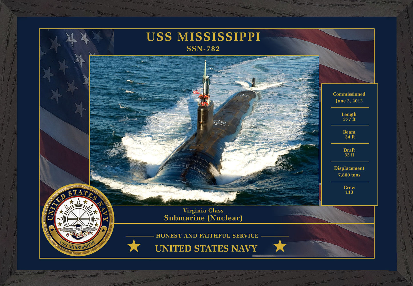 USS Mississippi SSN-782 Framed Patriotic Photo