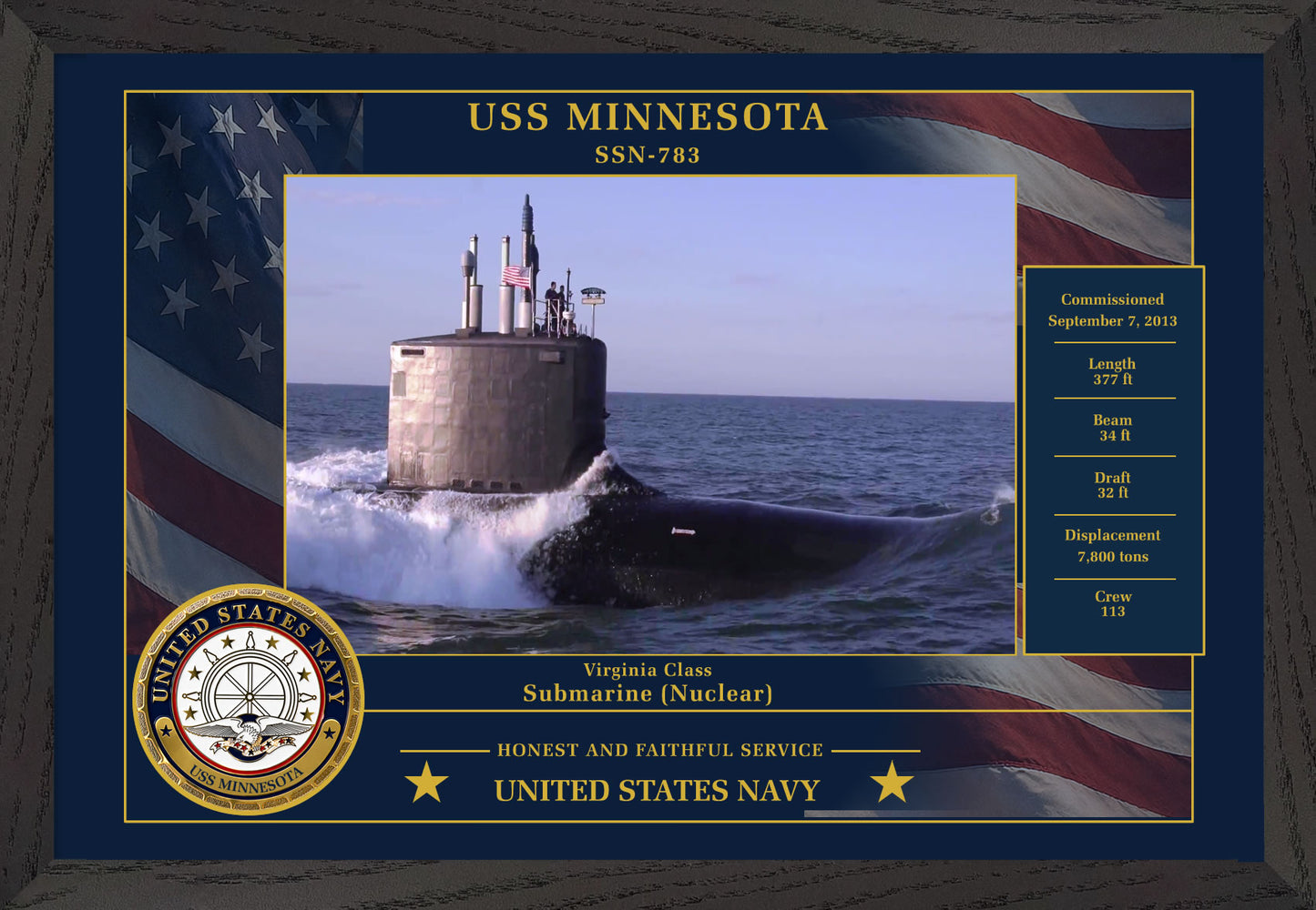 USS Minnesota SSN-783 Framed Patriotic Photo