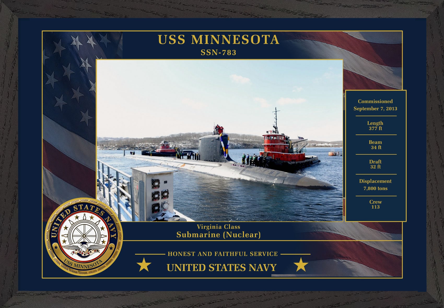 USS Minnesota SSN-783 Framed Patriotic Photo