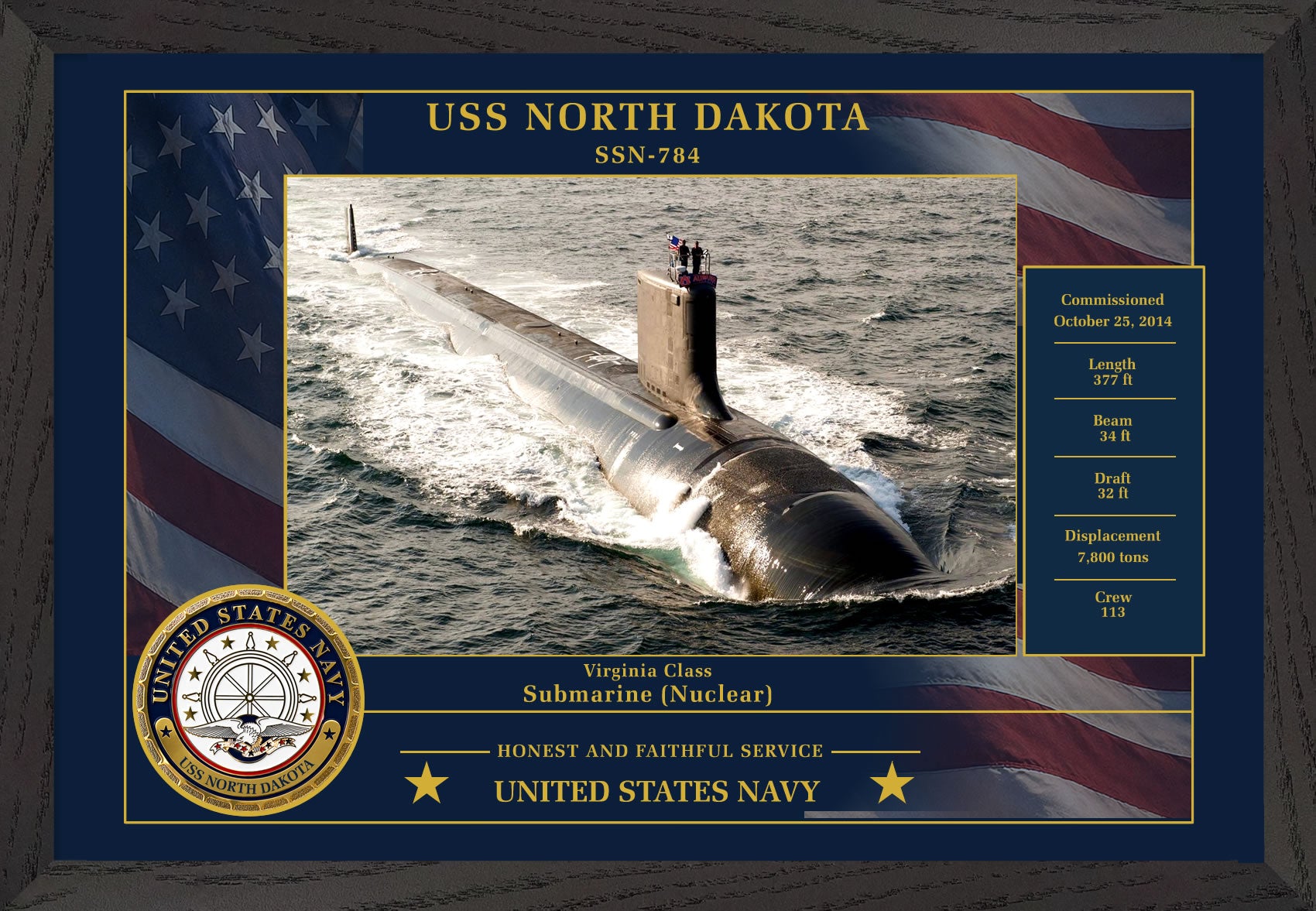 USS North Dakota SSN-784 Framed Patriotic Photo