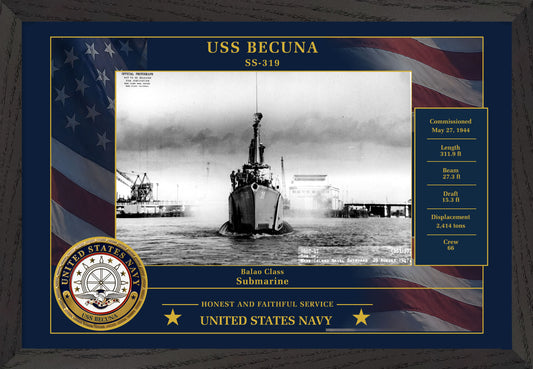 USS Becuna SS-319 Framed Patriotic Photo