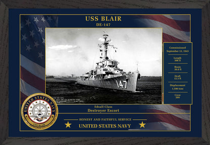 USS Blair DE-147 Framed Patriotic Photo