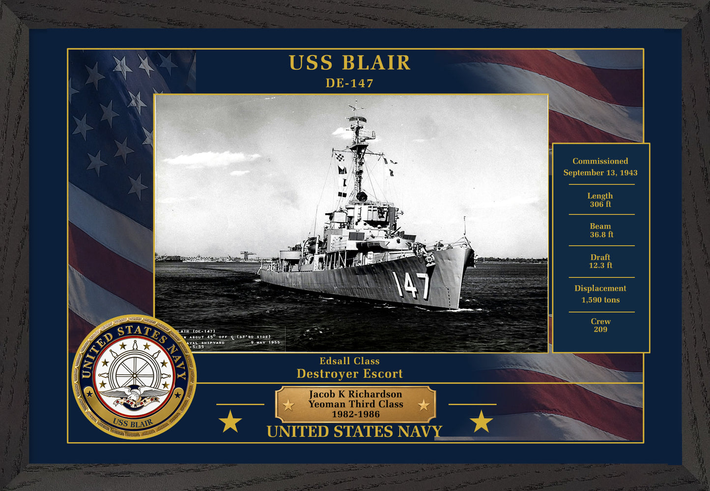 USS Blair DE-147 Framed Patriotic Photo