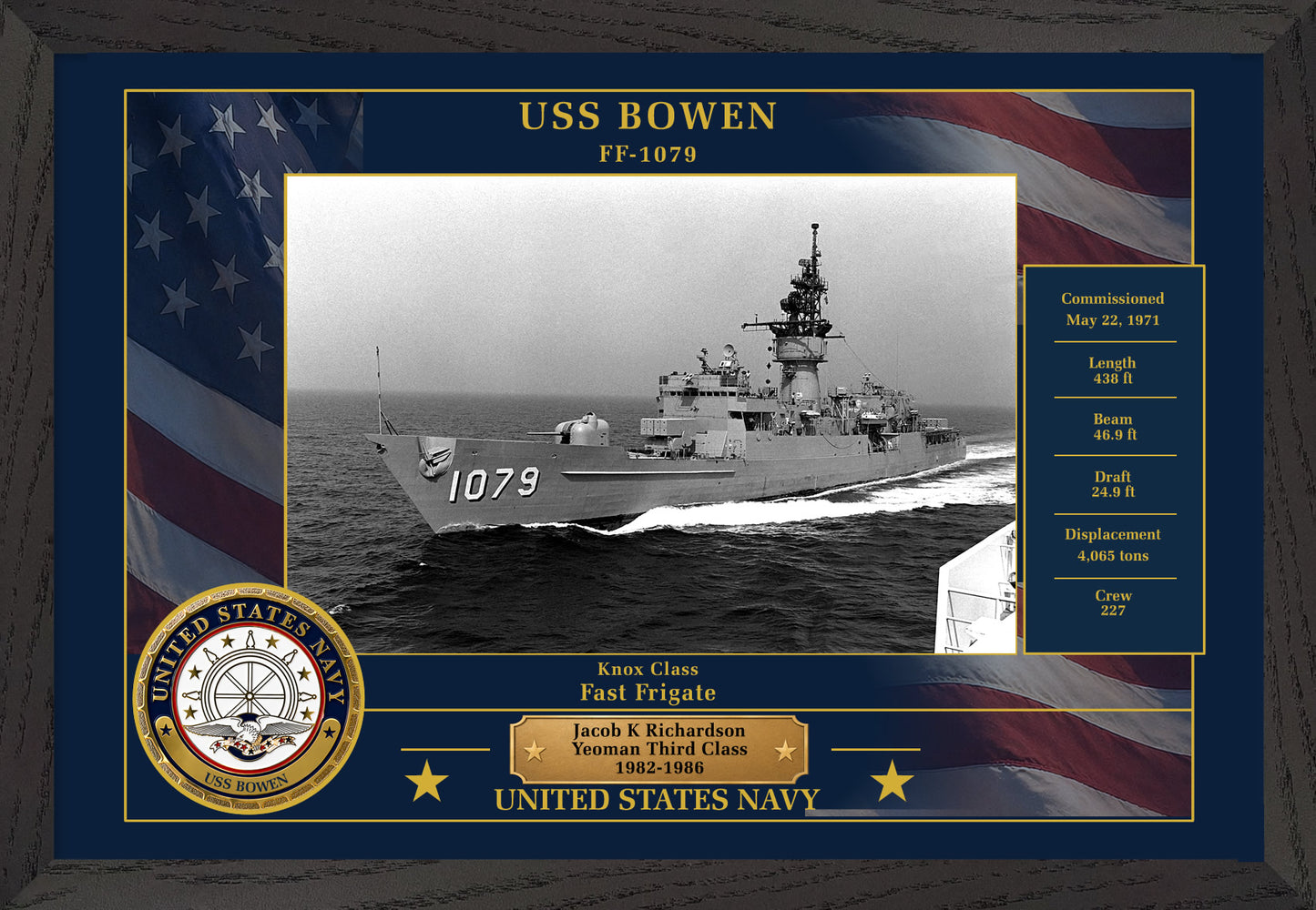 USS Bowen FF-1079 Framed Patriotic Photo