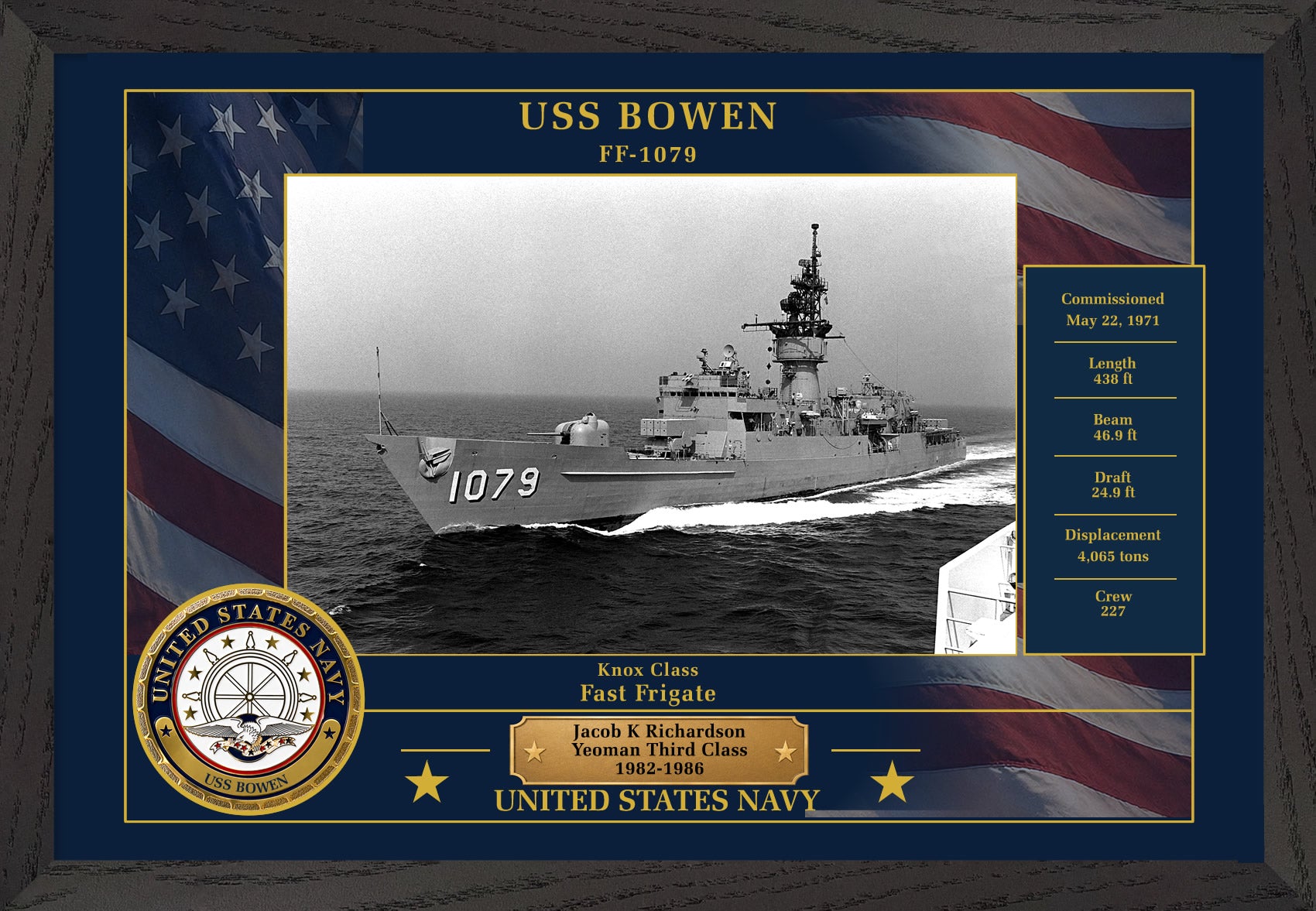 USS Bowen FF-1079 Framed Patriotic Photo