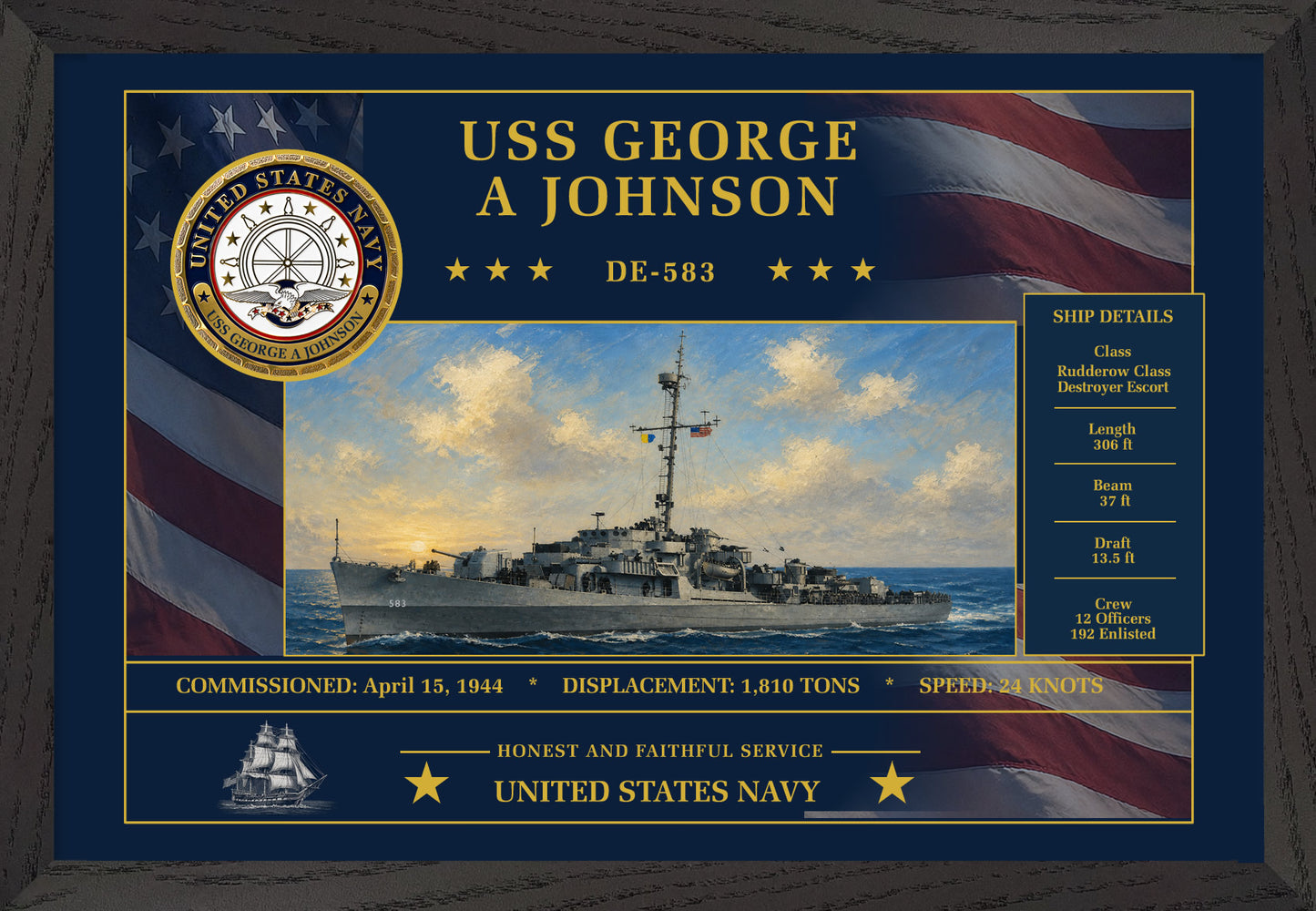 USS George A Johnson DE-583 Framed Patriotic Art