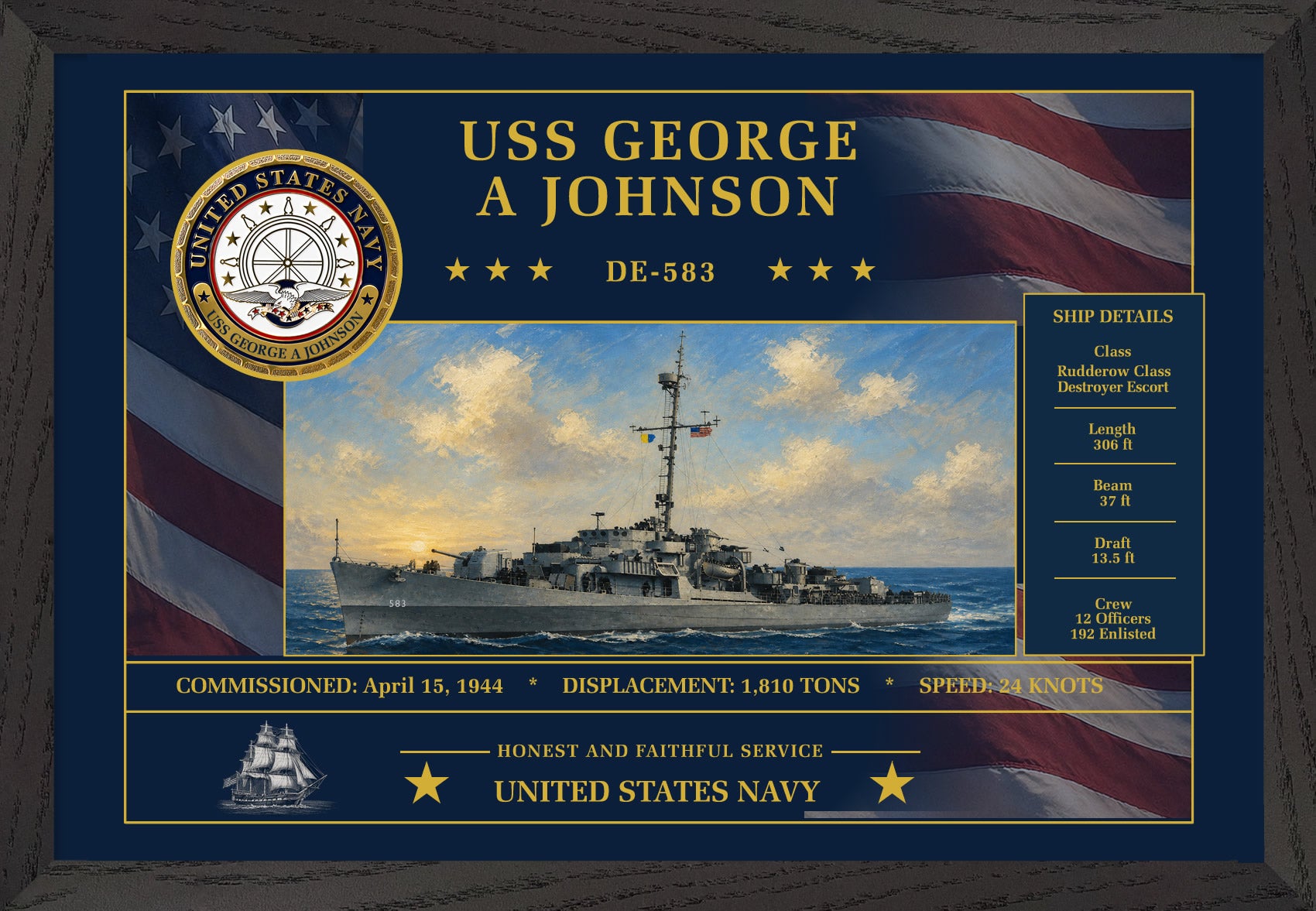 USS George A Johnson DE-583 Framed Patriotic Art