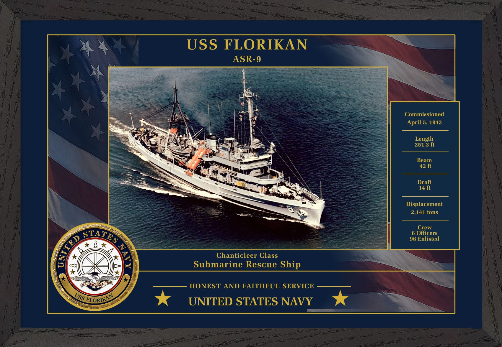 USS Florikan ASR-9 Framed Patriotic Photo