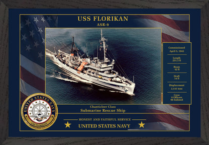 USS Florikan ASR-9 Framed Patriotic Photo