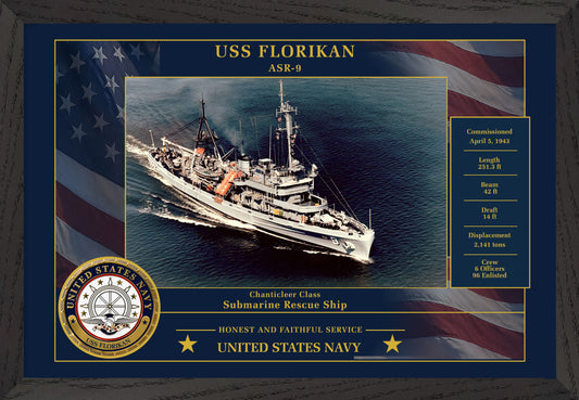 USS Florikan ASR-9 Framed Patriotic Photo