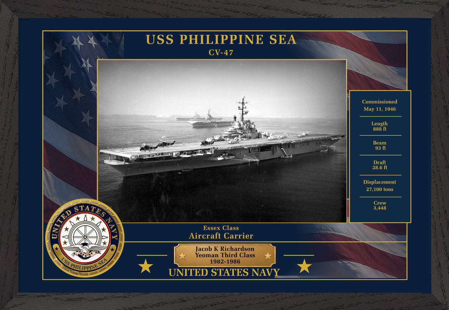 USS Philippine Sea CV-47 Framed Patriotic Photo