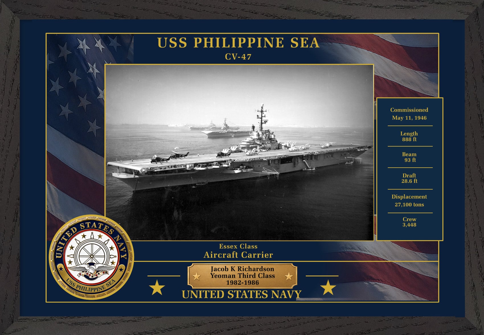 USS Philippine Sea CV-47 Framed Patriotic Photo