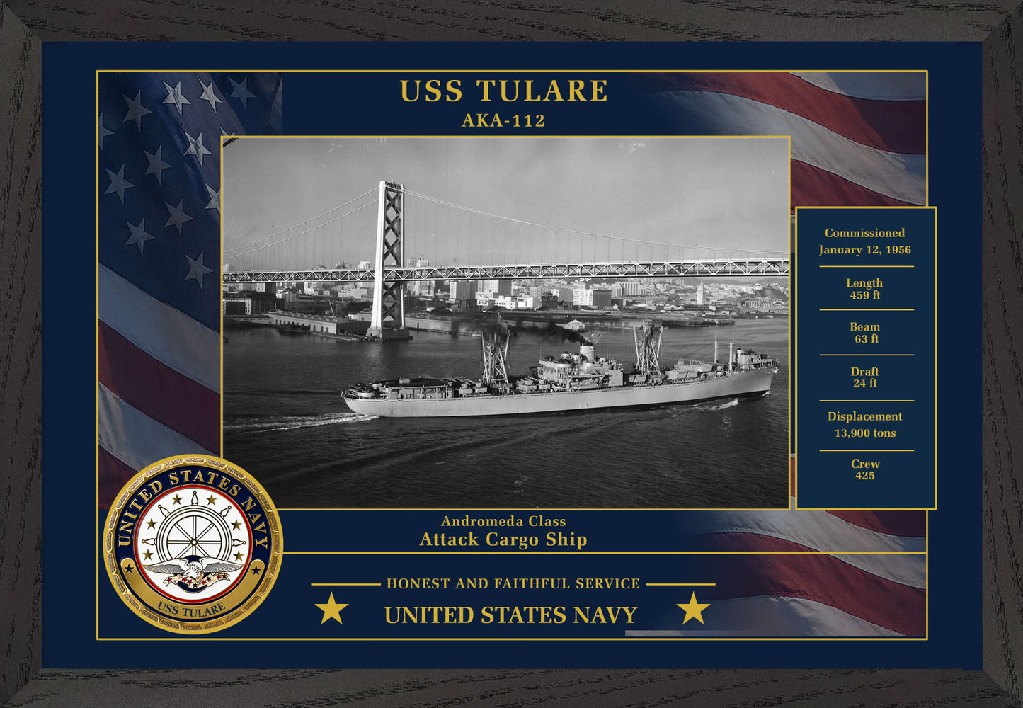 USS Tulare AKA-112 Framed Patriotic Photo