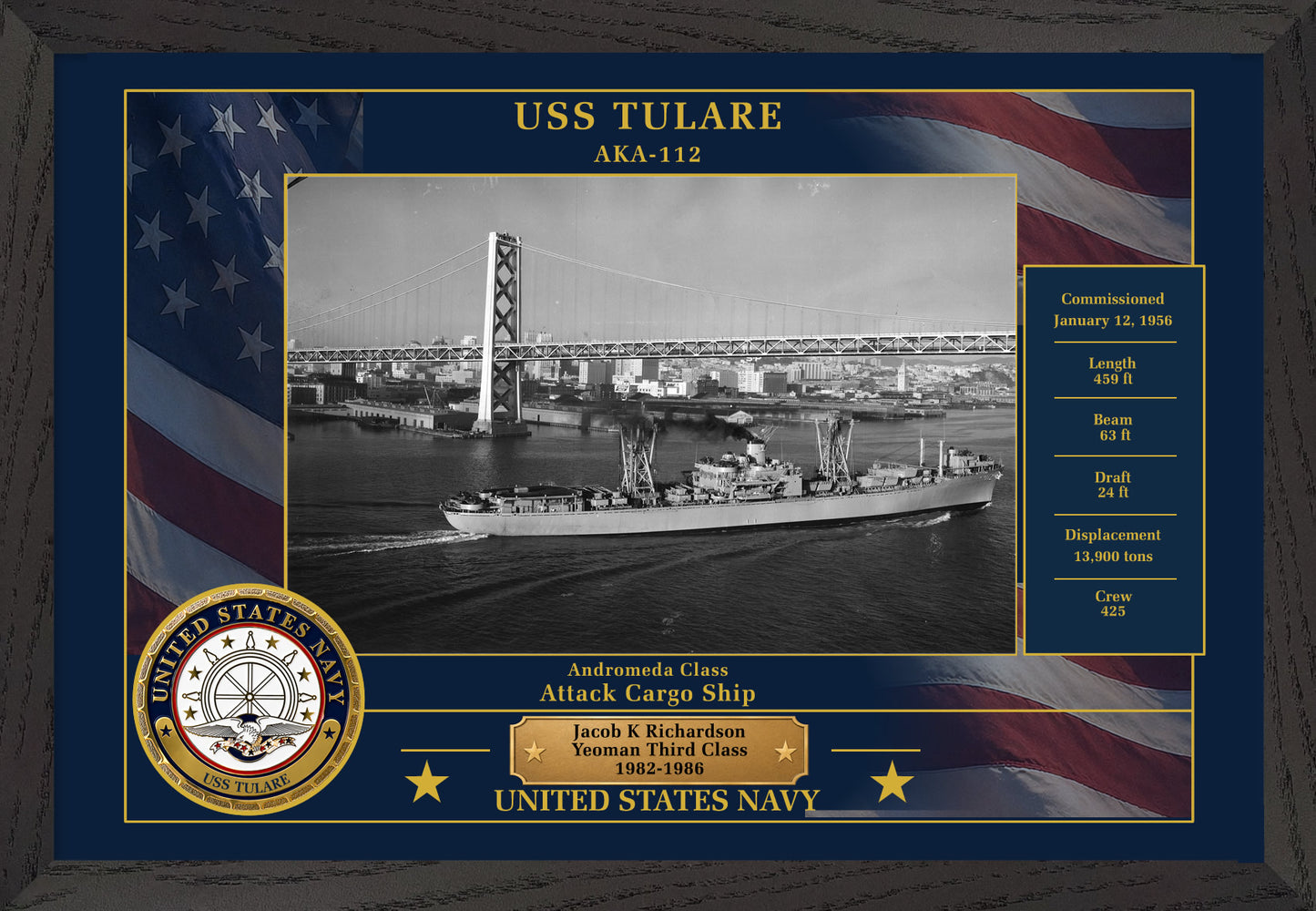 USS Tulare AKA-112 Framed Patriotic Photo