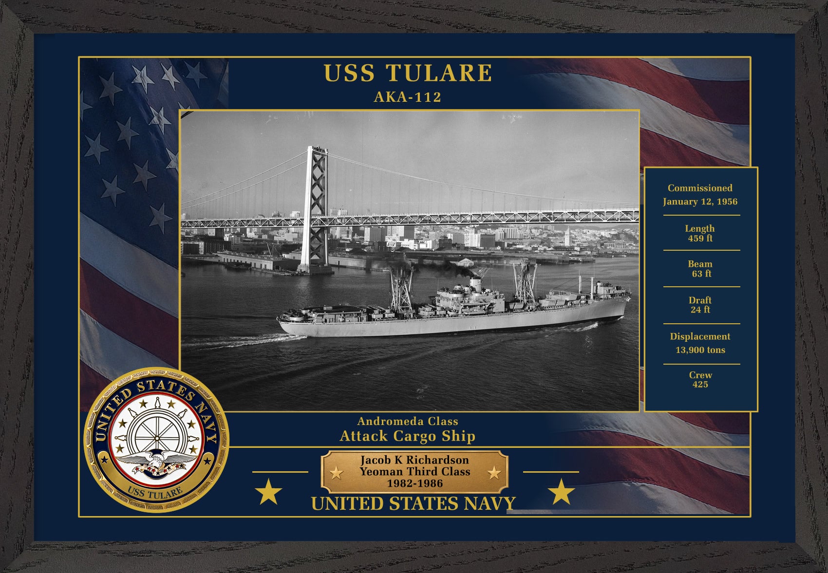 USS Tulare AKA-112 Framed Patriotic Photo
