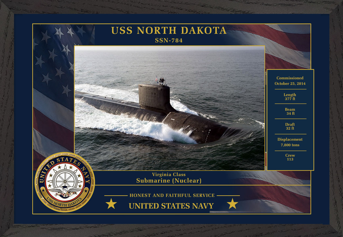 USS North Dakota SSN-784 Framed Patriotic Photo