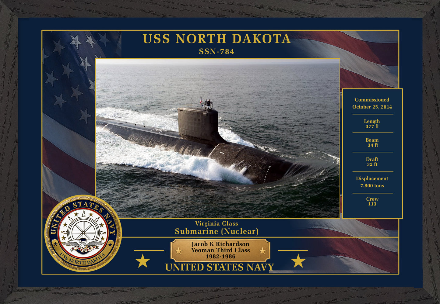 USS North Dakota SSN-784 Framed Patriotic Photo