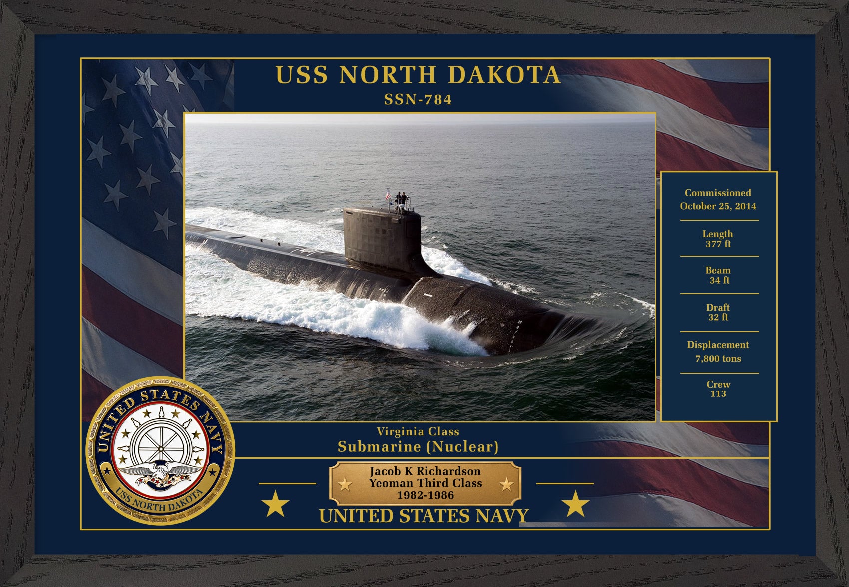 USS North Dakota SSN-784 Framed Patriotic Photo