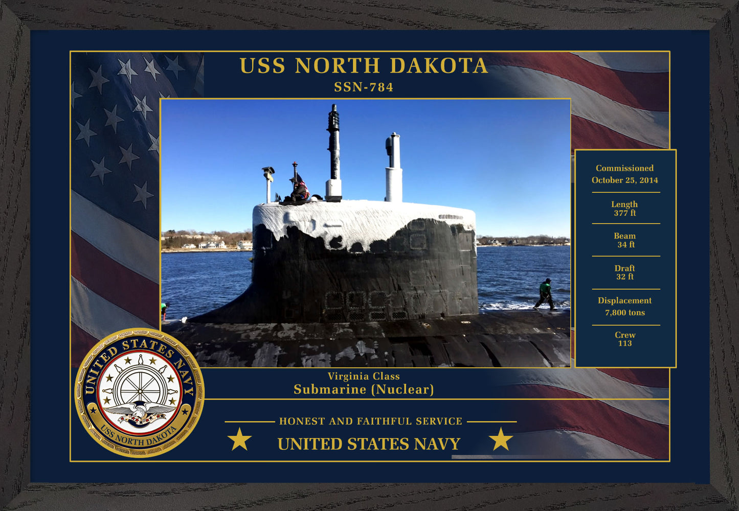 USS North Dakota SSN-784 Framed Patriotic Photo