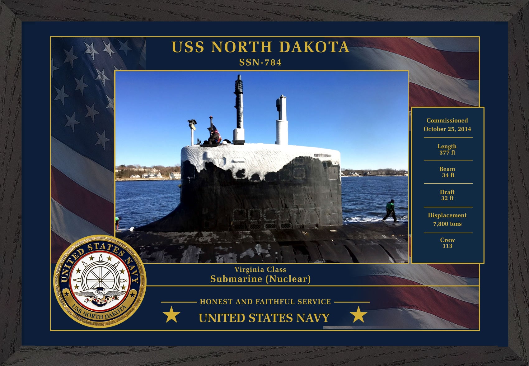 USS North Dakota SSN-784 Framed Patriotic Photo