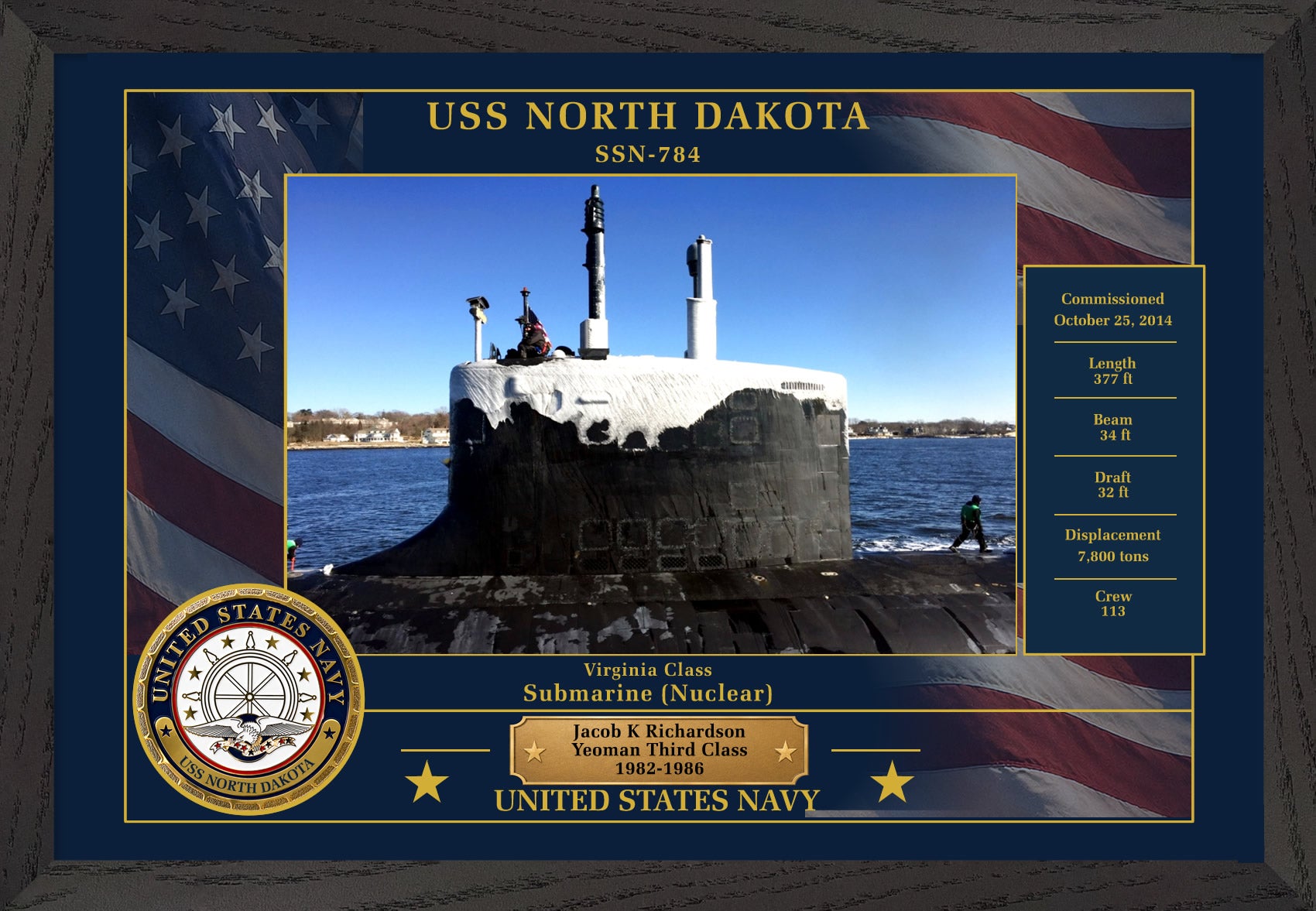 USS North Dakota SSN-784 Framed Patriotic Photo