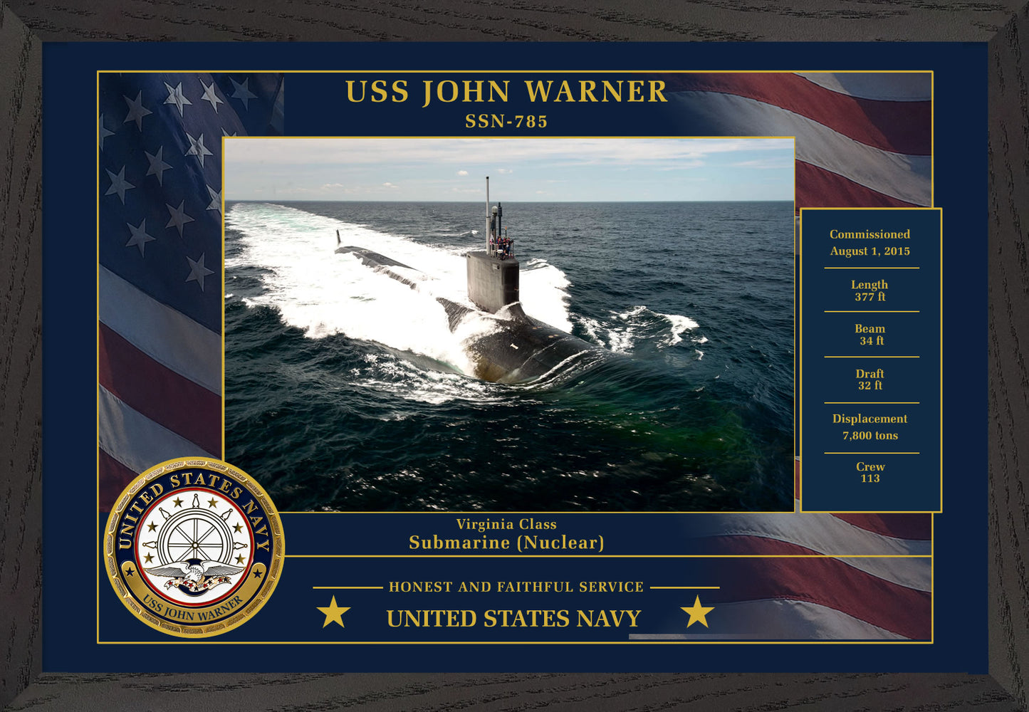 USS John Warner SSN-785 Framed Patriotic Photo