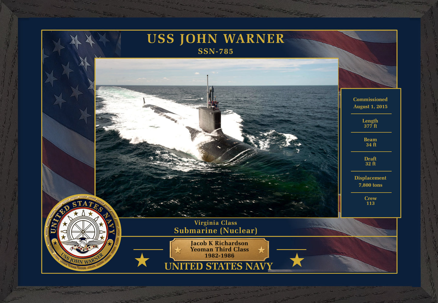USS John Warner SSN-785 Framed Patriotic Photo