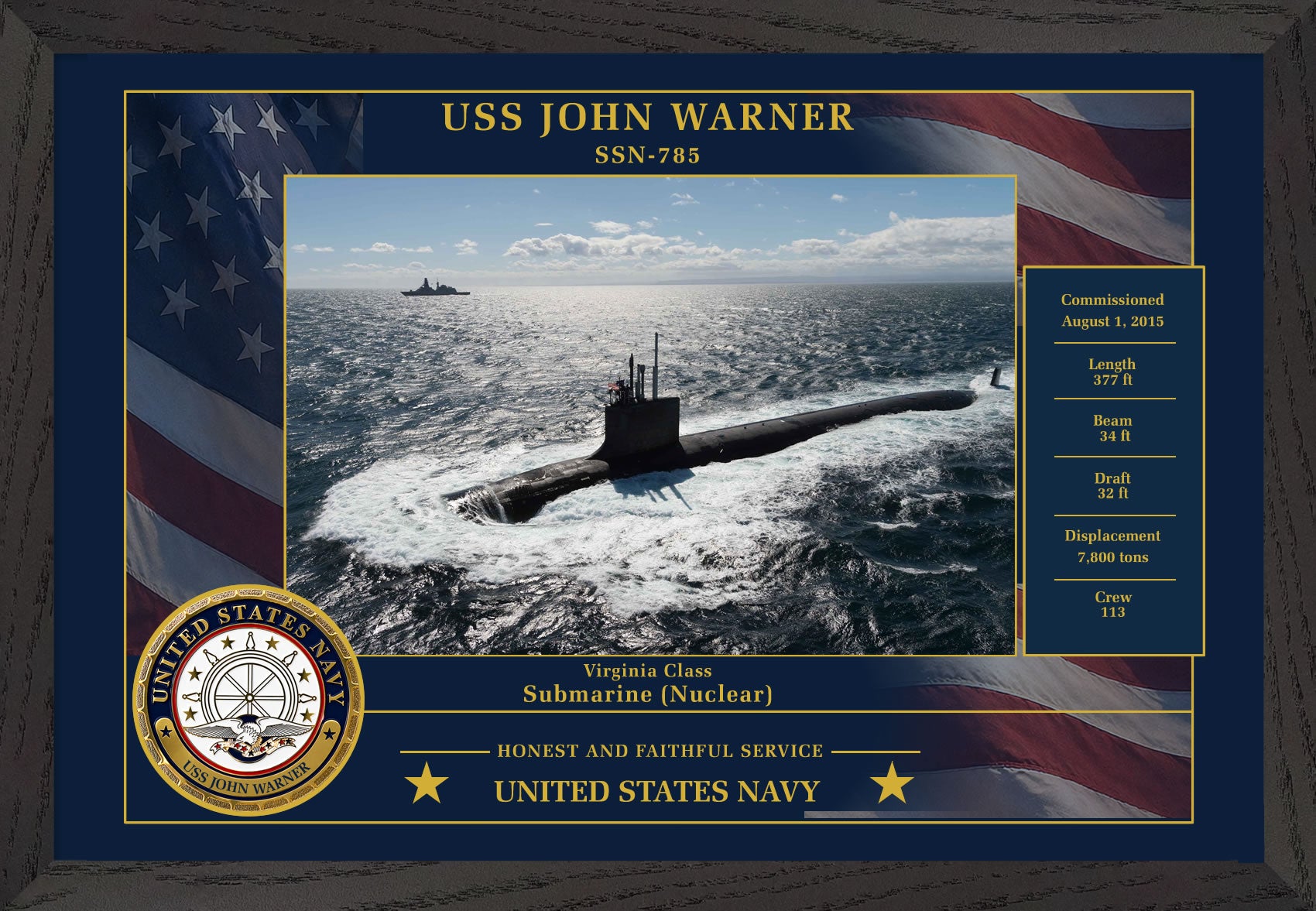 USS John Warner SSN-785 Framed Patriotic Photo
