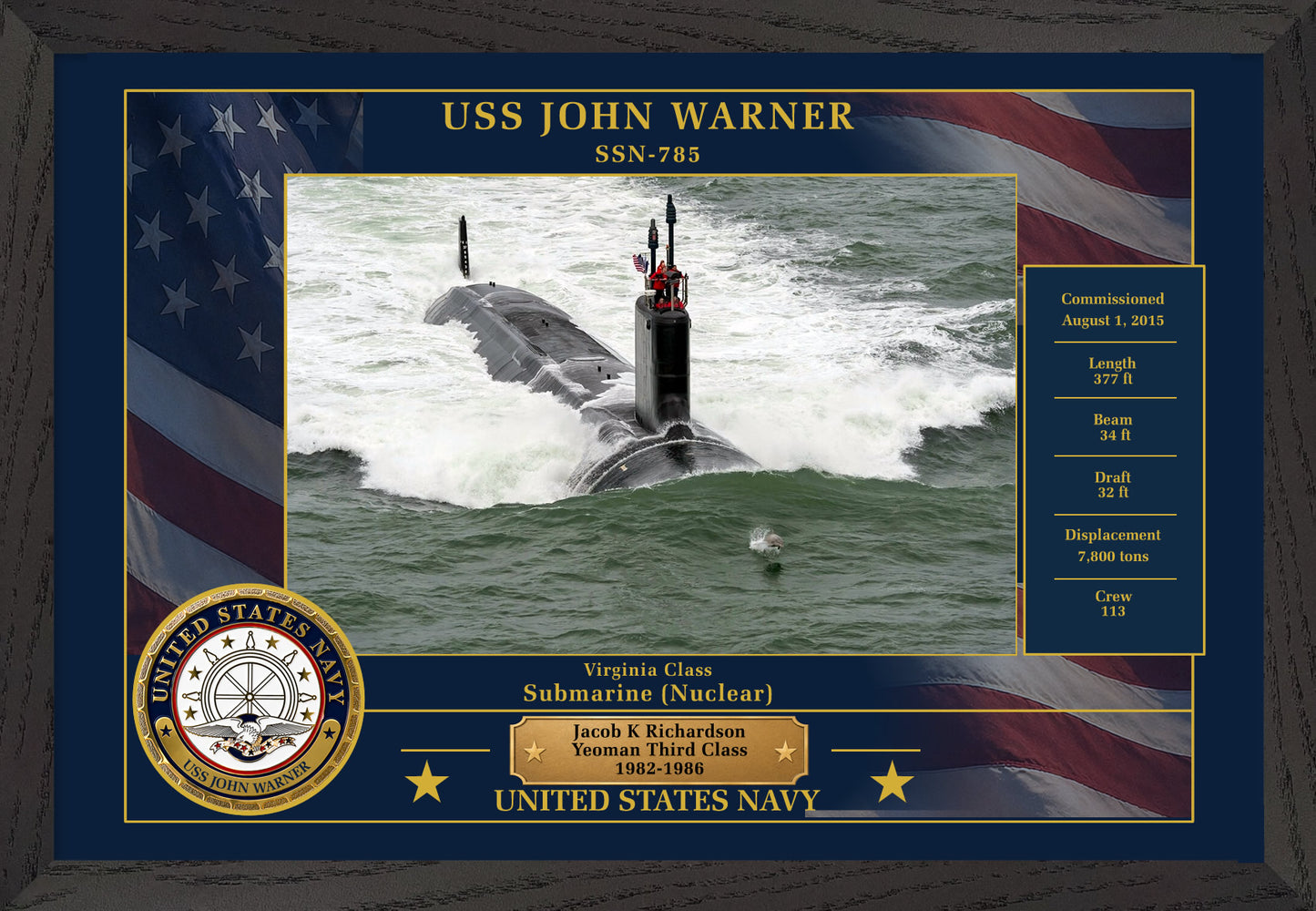 USS John Warner SSN-785 Framed Patriotic Photo