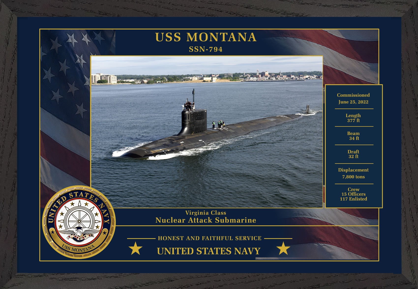 USS Montana SSN-794 Framed Patriotic Photo