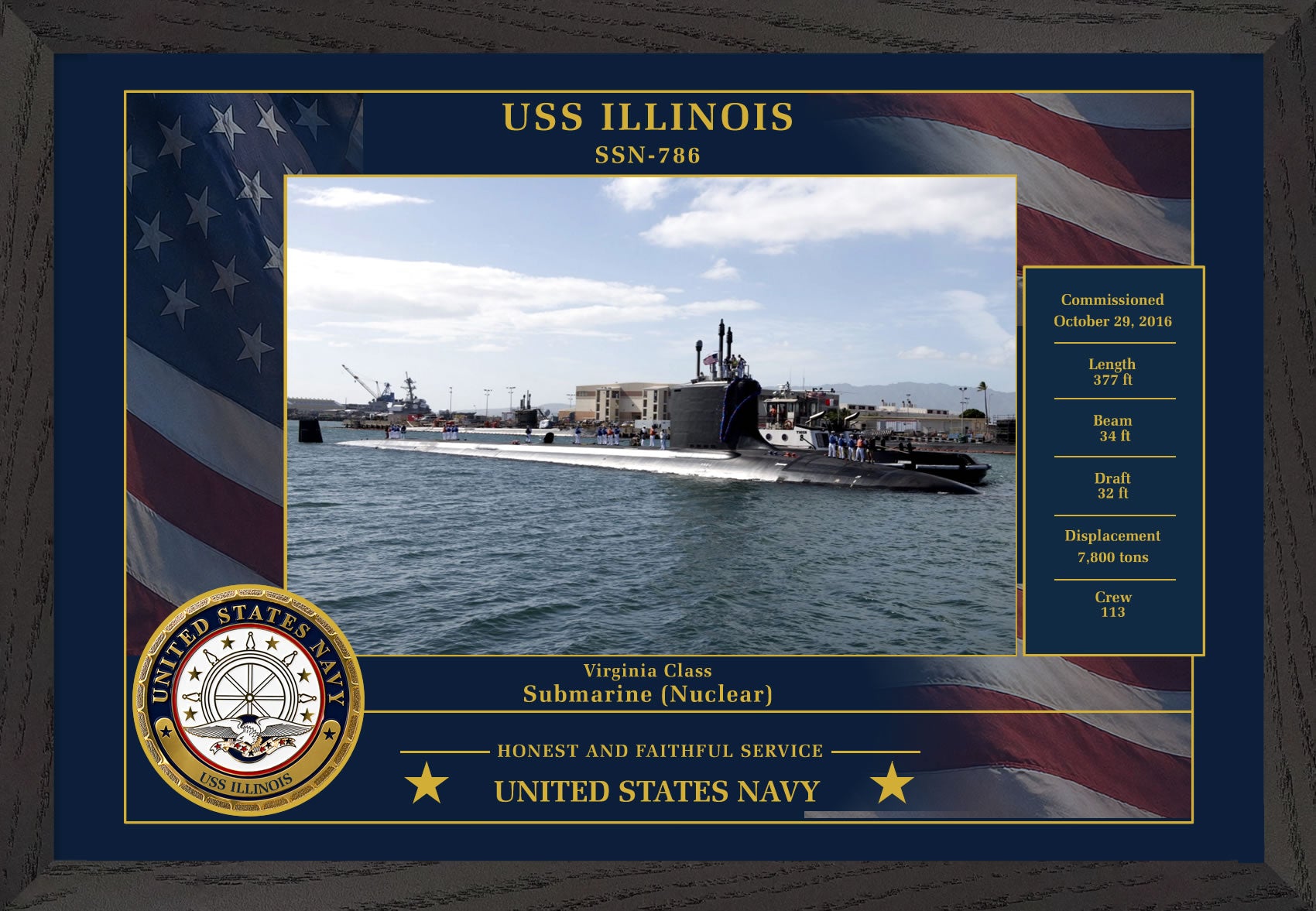 USS Illinois SSN-786 Framed Patriotic Photo
