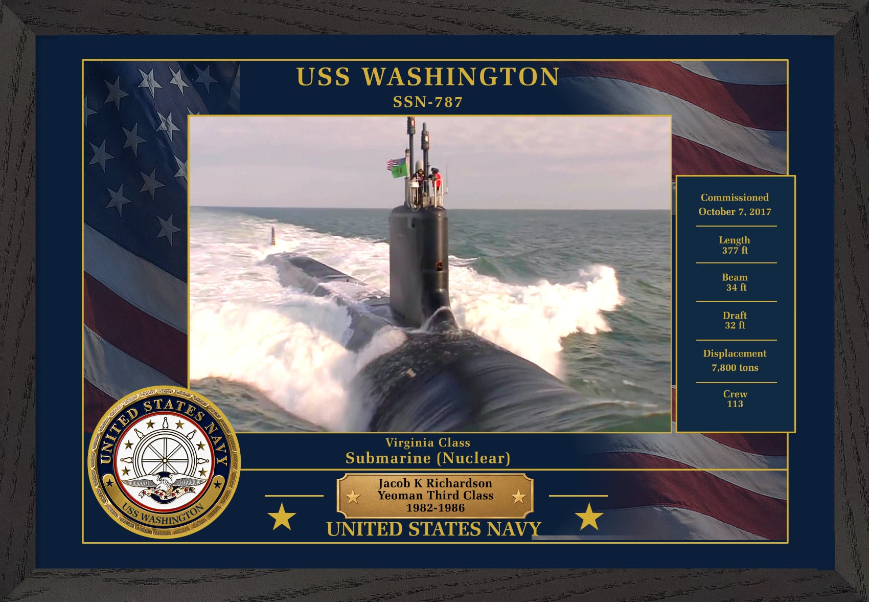 USS Washington SSN-787 Framed Patriotic Photo