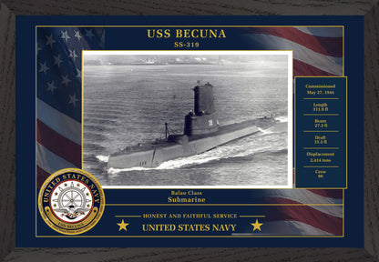 USS Becuna SS-319 Framed Patriotic Photo