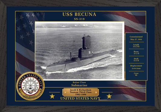USS Becuna SS-319 Framed Patriotic Photo
