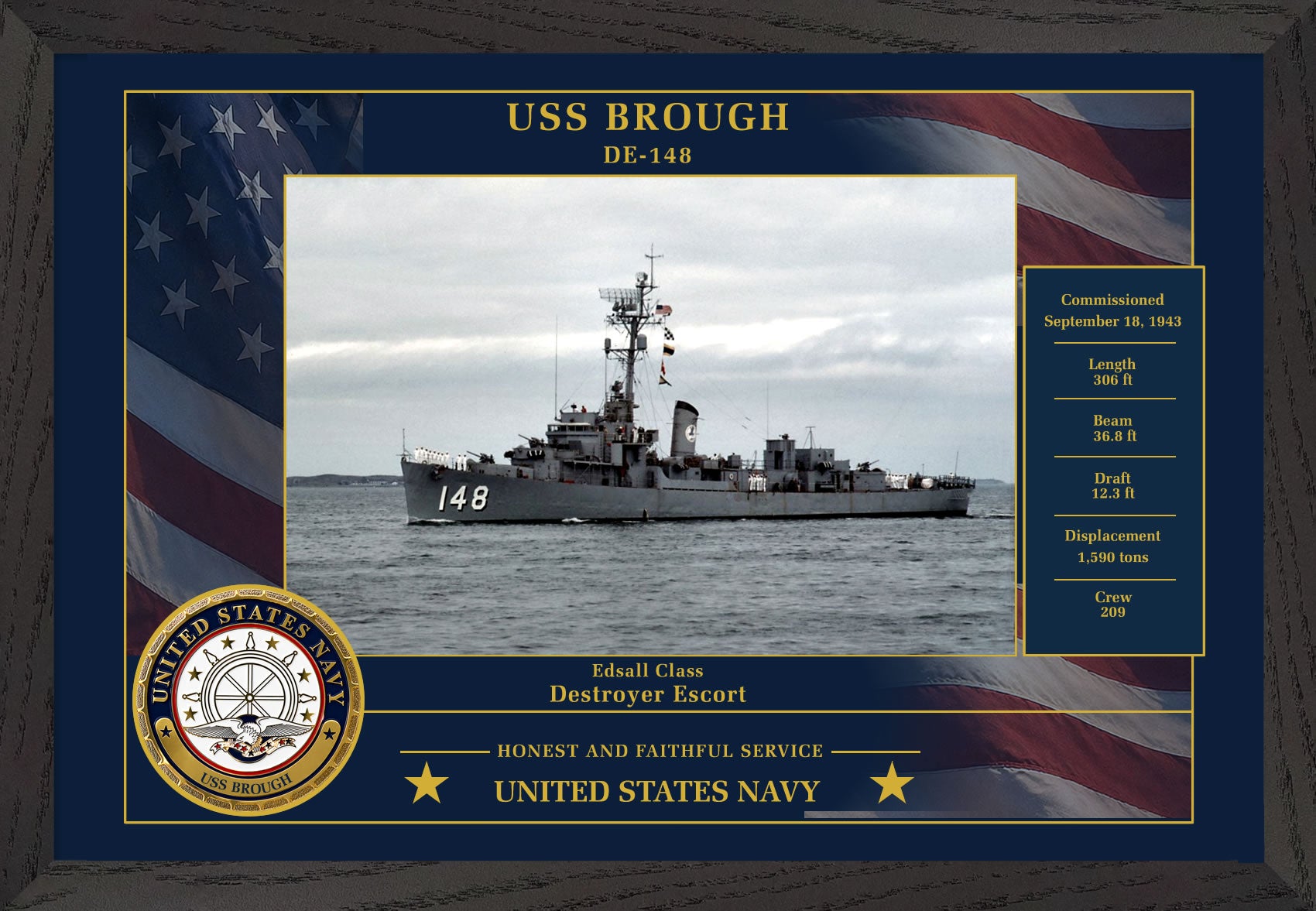 USS Brough DE-148 Framed Patriotic Photo