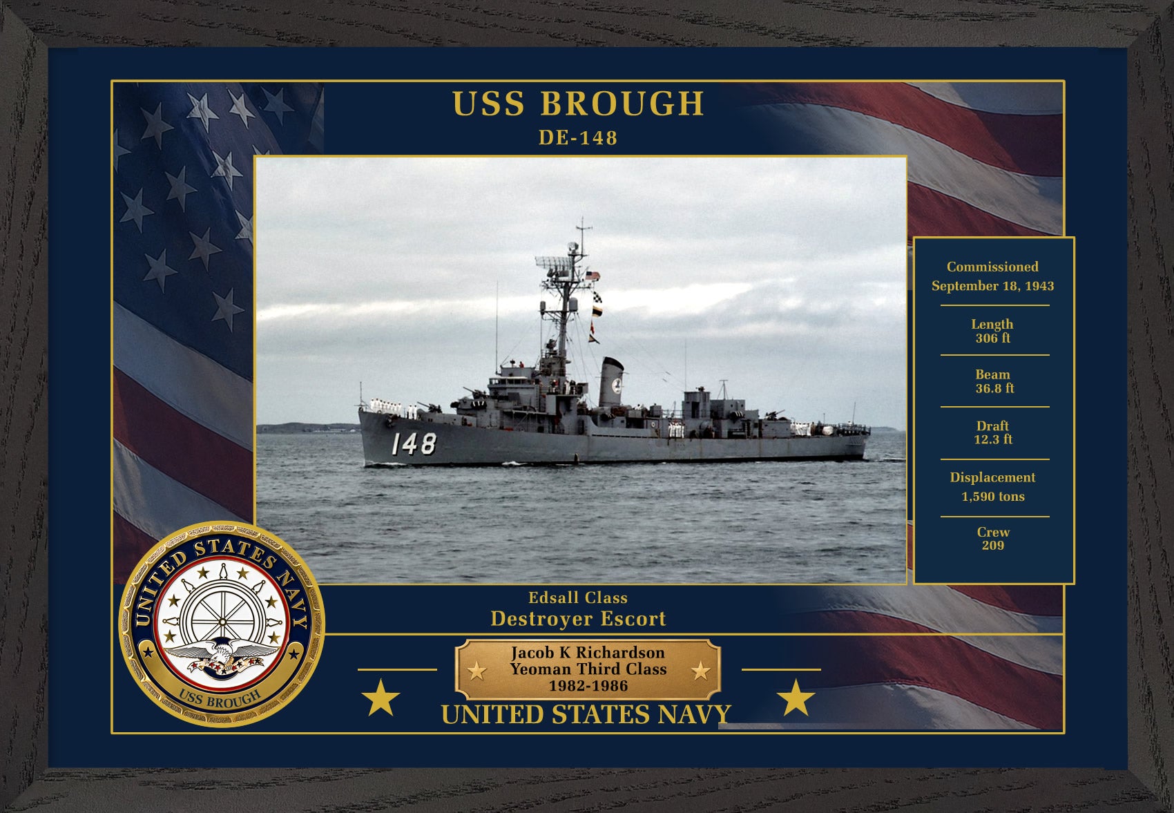 USS Brough DE-148 Framed Patriotic Photo