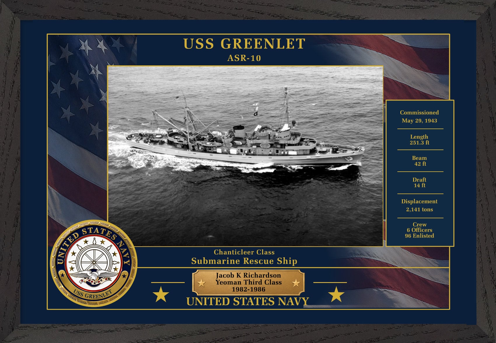 USS Greenlet ASR-10 Framed Patriotic Photo