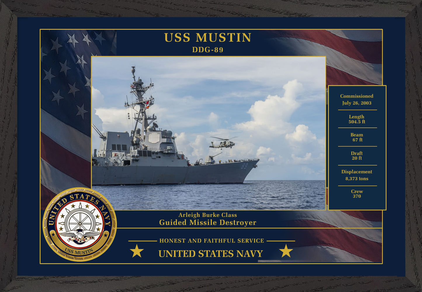 USS Mustin DDG-89 Framed Patriotic Photo