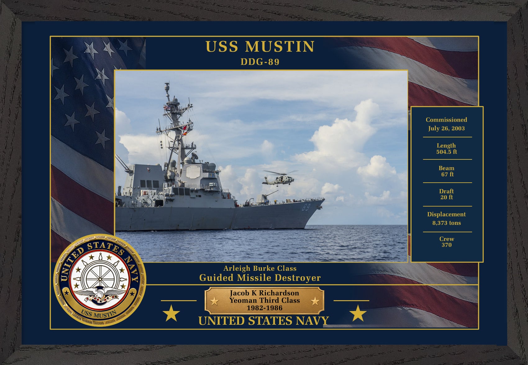 USS Mustin DDG-89 Framed Patriotic Photo