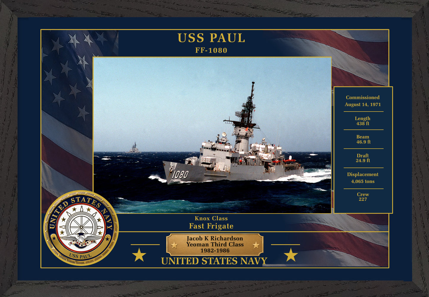 USS Paul FF-1080 Framed Patriotic Photo