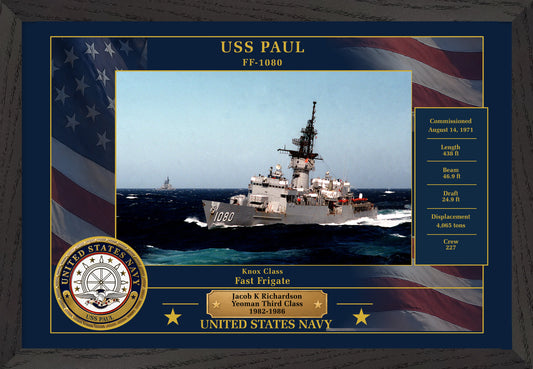 USS Paul FF-1080 Framed Patriotic Photo