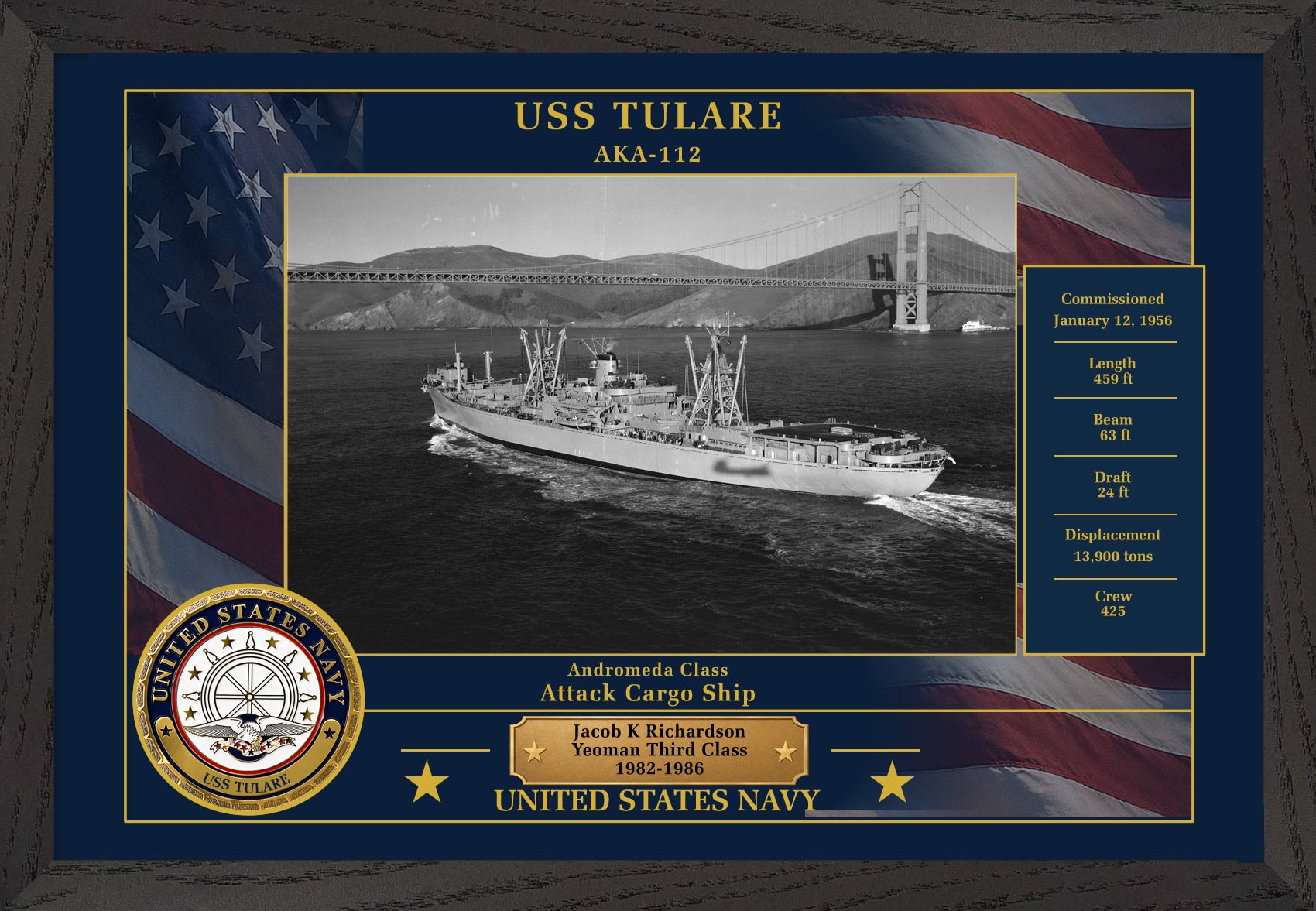 USS Tulare AKA-112 Framed Patriotic Photo