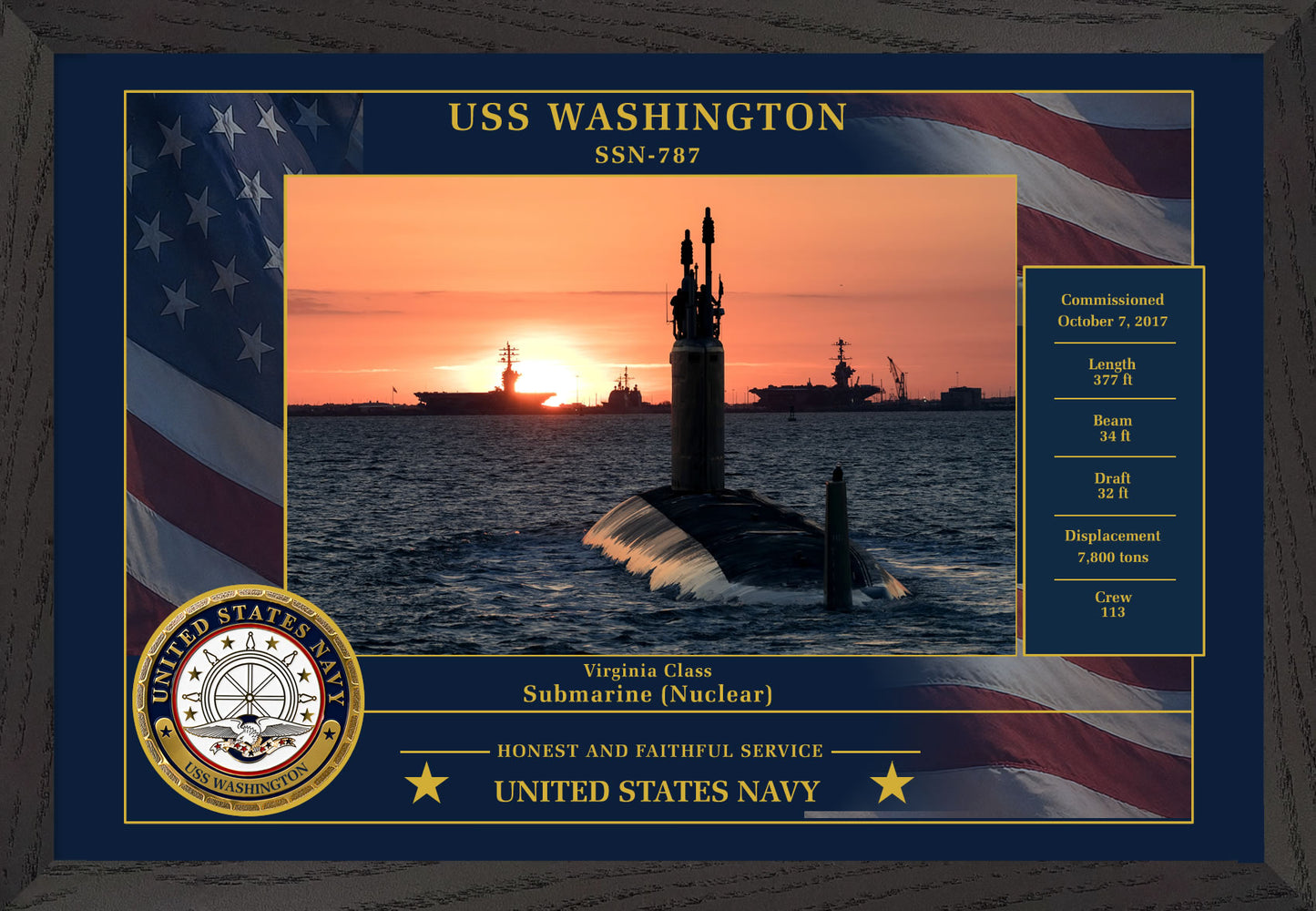 USS Washington SSN-787 Framed Patriotic Photo