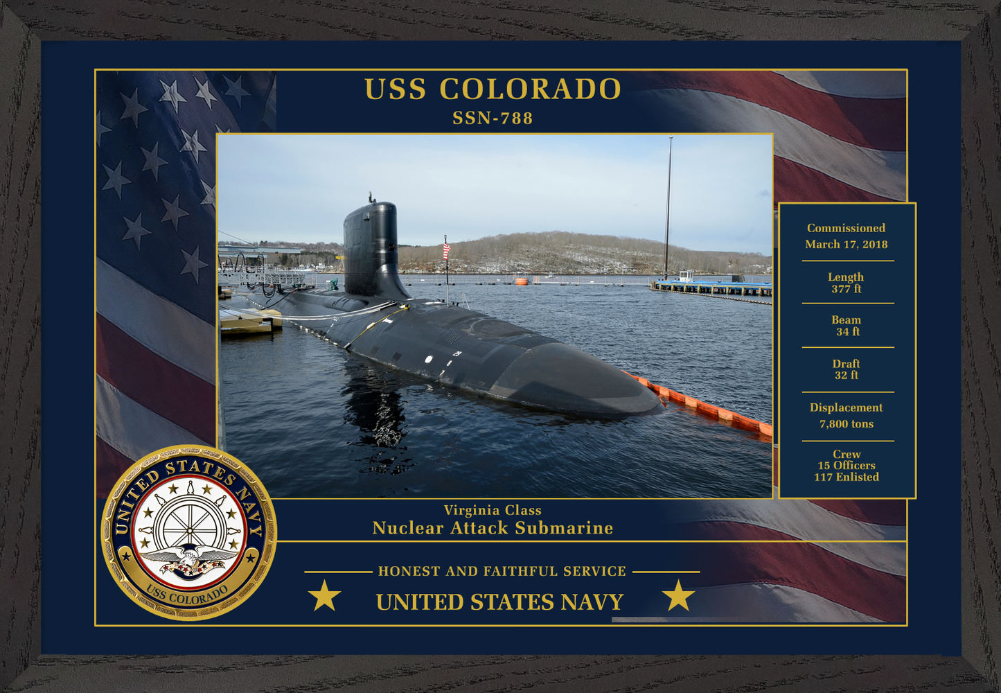 USS Colorado SSN-788 Framed Patriotic Photo